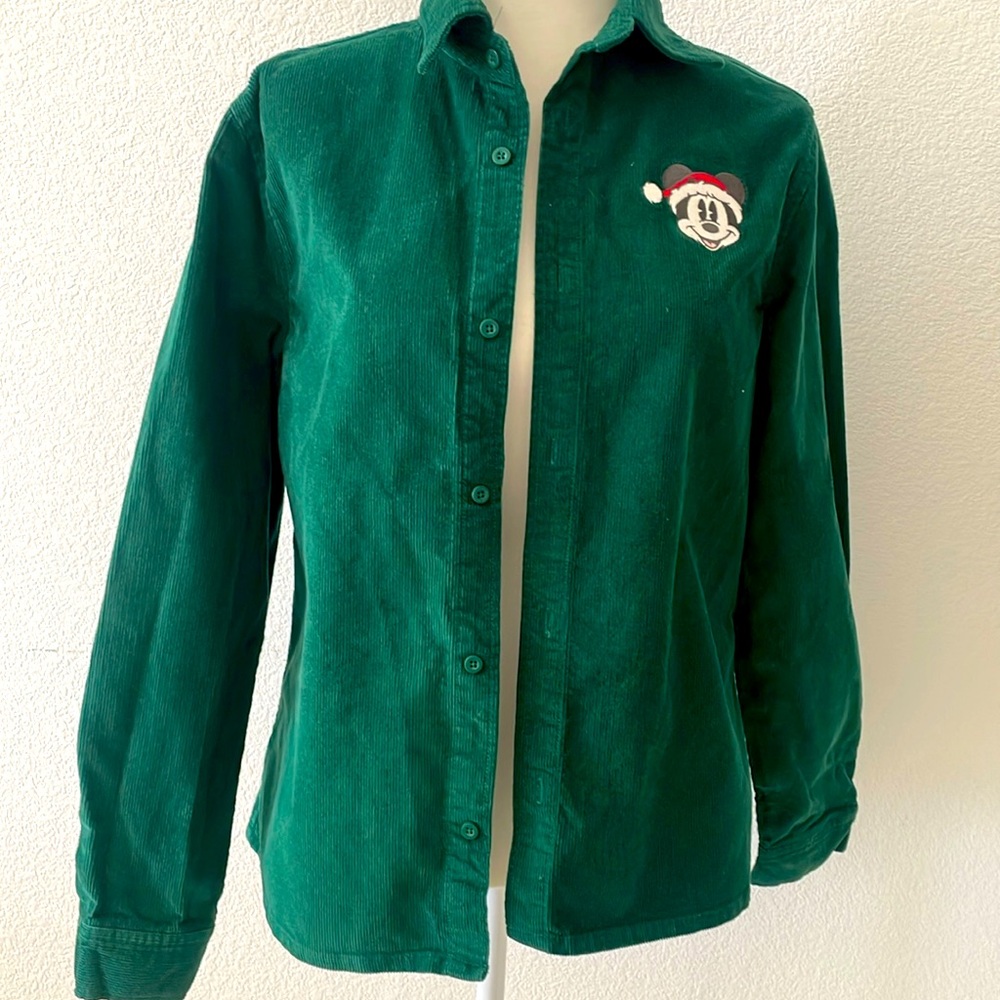 Disney Santa Mickey Hunter Green Corduroy Button-Down Shirt